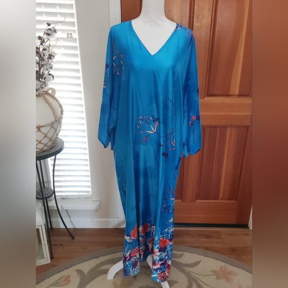 Natori Blue Dress with Purple Floral Accents - Picture 1 of 9